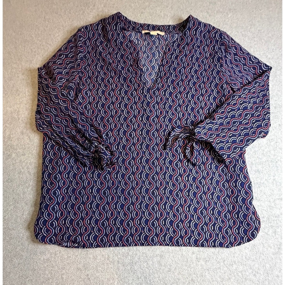 Michael Michael Kors Blouse P/L Navy Blue Geometric Wave Tie Cuff Top P/L‎